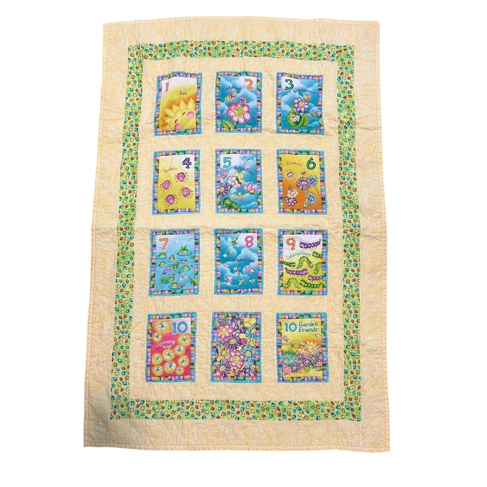 Handmade Counting Garden Baby Quilt 38x55 Ladybug Butterfly Bugs Flowers